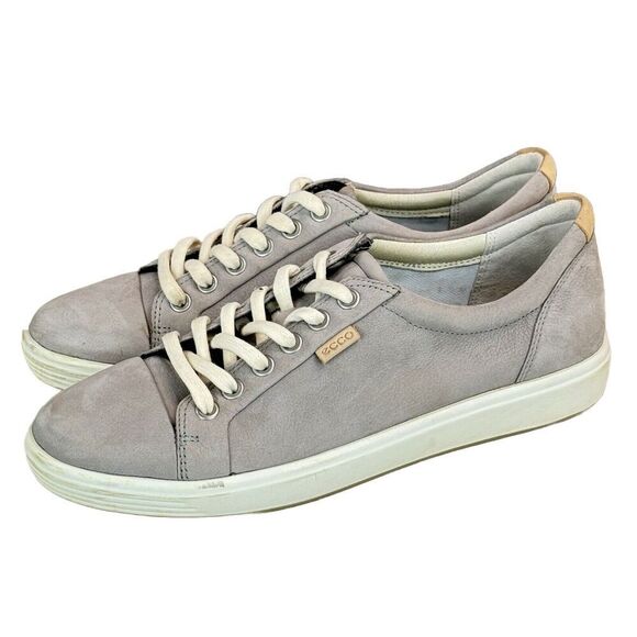 Ecco Soft 7 Leather Sneakers Womens Sz 38 US 7-7.5 Gray Lace Up Comfort - Picture 2 of 16